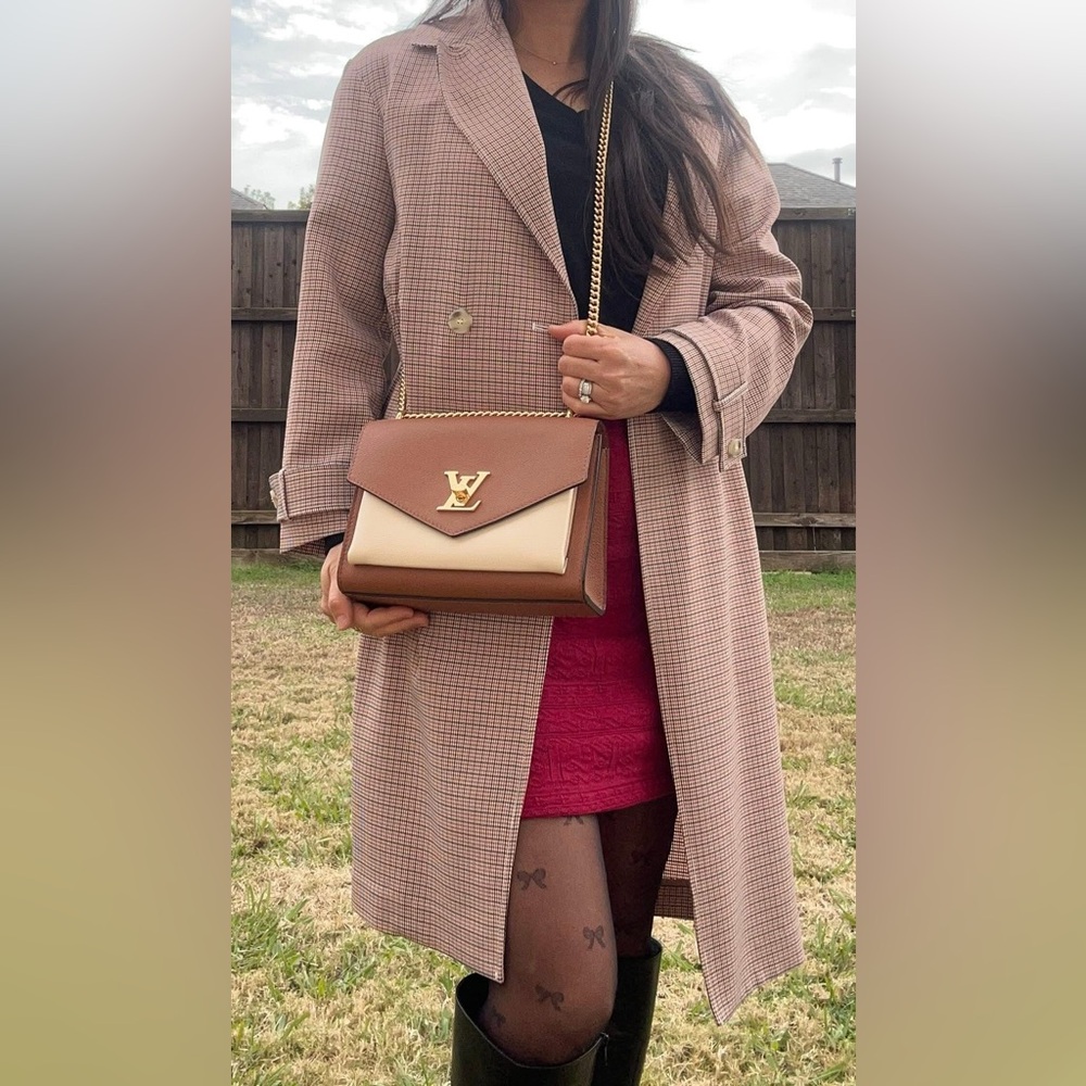 MyLockMe Chain Bag in Colorblock Brown Quartz White